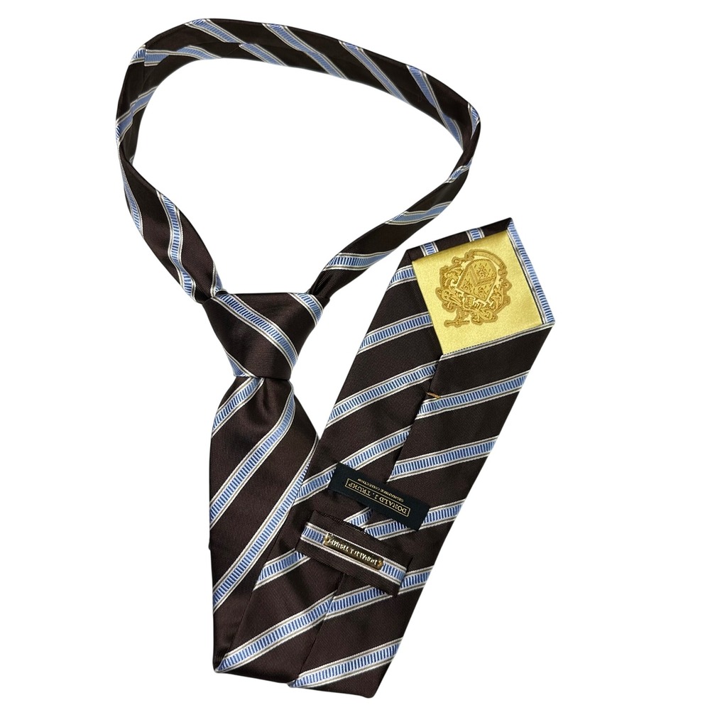 Donald Trump Necktie Brown Blue‎ Striped Classic Business Office Career Silk